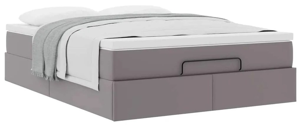 Ottomán ágykeret matraccal Szürke 140x190cm műbőrrel
