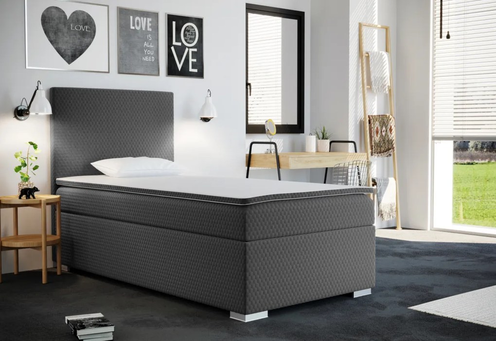 RENATA kárpitozott boxspring ágy + topper, 70x200, sawana pik honey 14, jobb