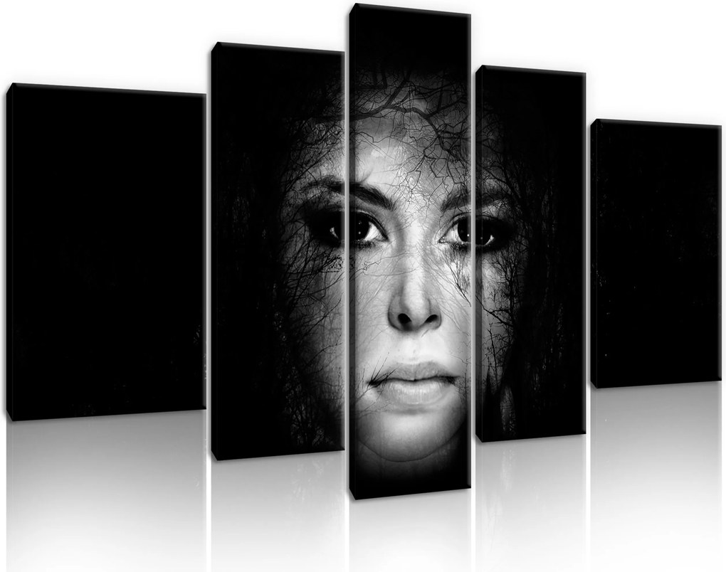 Vászonkép 5 Részes Női Arc Fekete Vászon Fal Hálószoba 170x100
