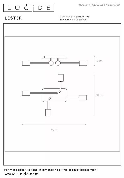 Lucide 21118/04/02 - Felületre szerelhető csillár LESTER 4xE27/40W/230V aranyszínű