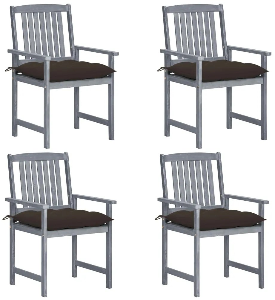 vidaXL 4 db szürke tömör akácfa kerti szék párnával