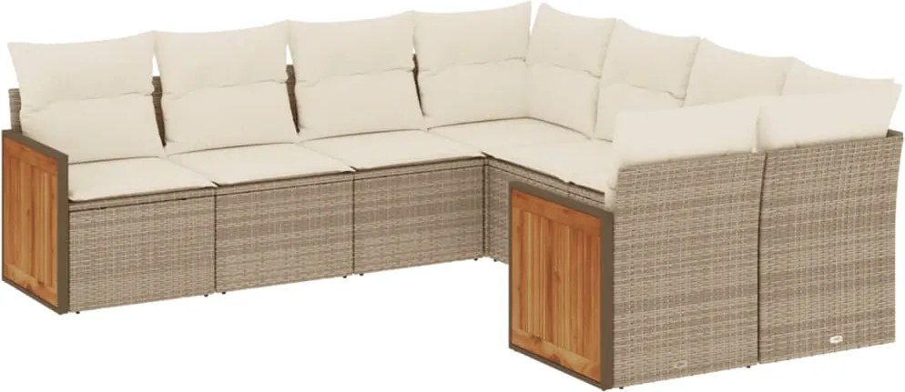 vidaXL 8 részes bézs polyrattan kerti ülőgarnitúra párnával