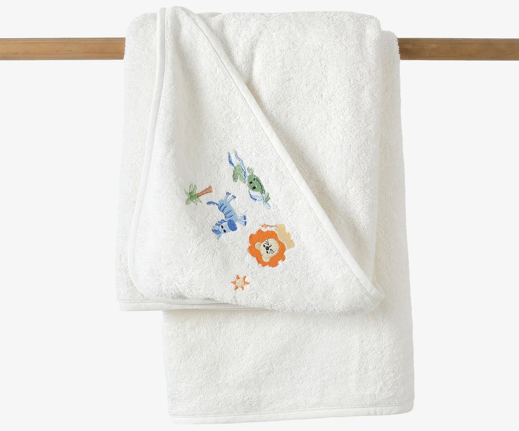 Goldea gyermek frottír fördőlepedő csuklyás - fehér alapon szafari 100 x 100 cm