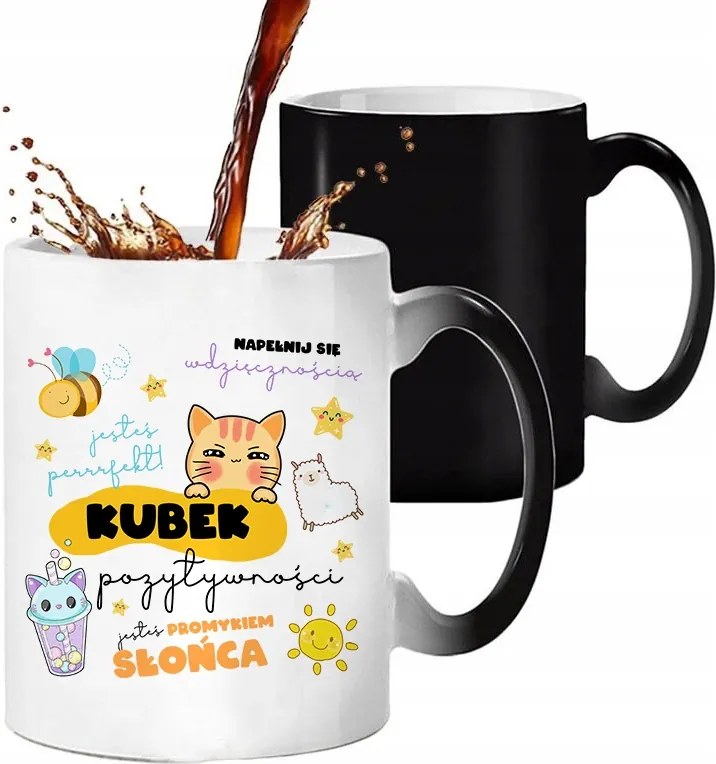 Mágikus Bögre 330ml Fekete Ajándék Pozitív Bögre Érdekes Mix Minták