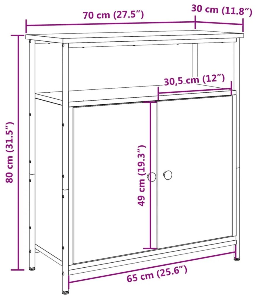 kézműves tölgy színű szerelt fa tálalószekrény 70 x 30 x 80 cm