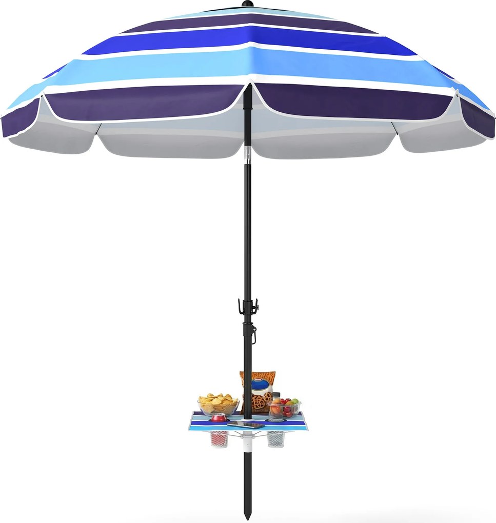 Outsunny strandernyő Ø198 cm UV30+ összehajtható asztallal és pohártartókkal, dönthető, állítható magasság, hordtáskával — többszínű/fekete | Aosom
