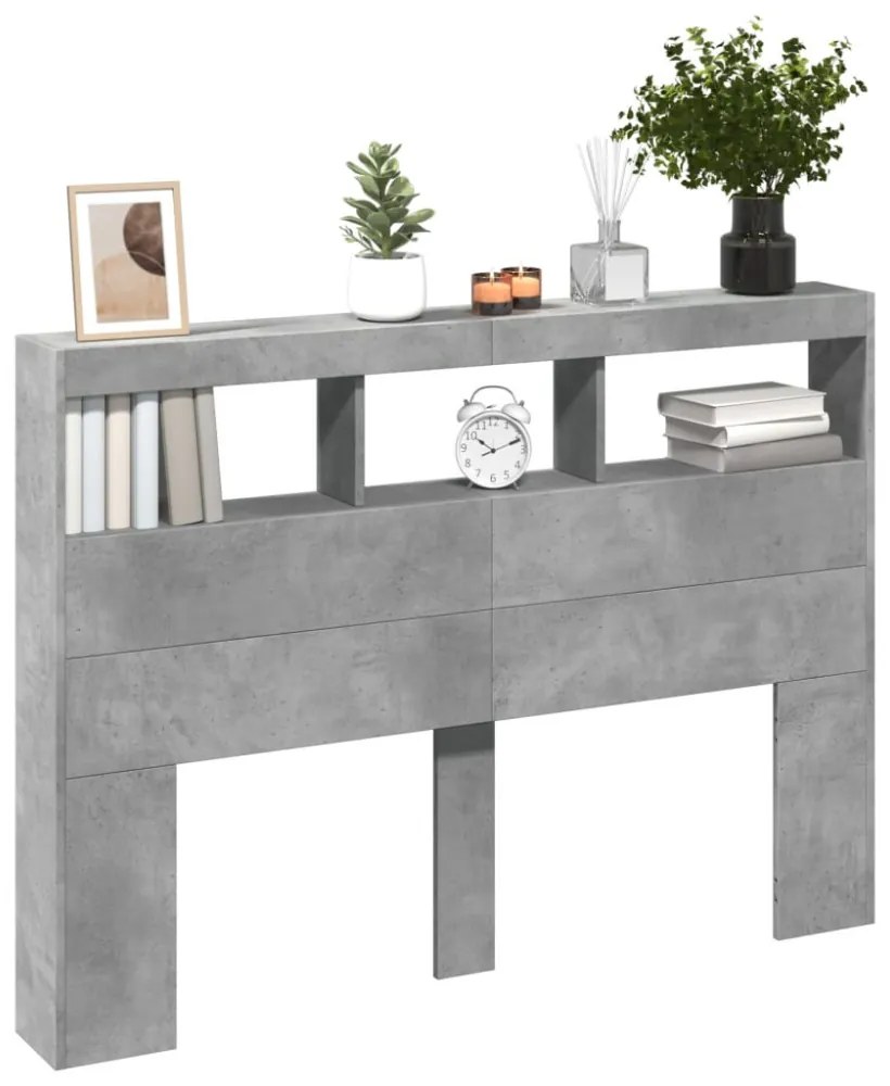 betonszürke áthidalószekrény LED-világítással 140 x 17 x 102 cm