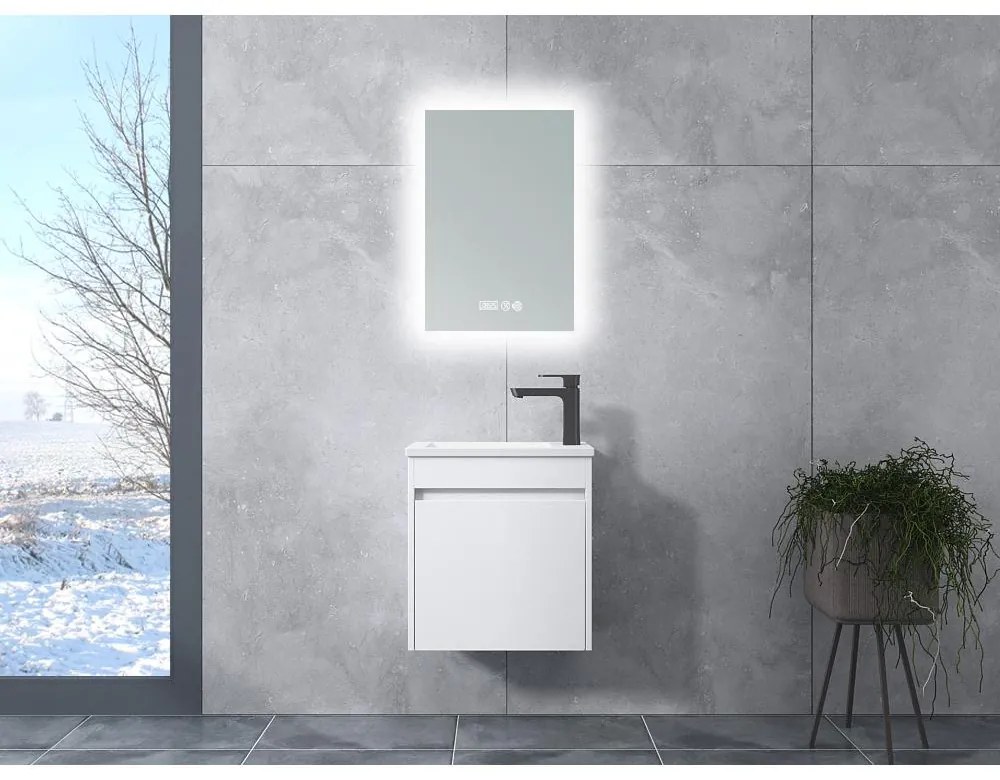 Zamora White fürdőszoba szekrény mosdóval és LED-es tükörrel