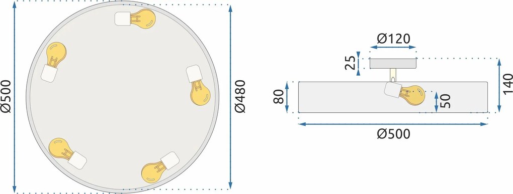 Toolight Szerszámlámpa - Mennyezeti lámpa 50 cm 5xE27 60W APP860-C, fekete-arany, OSW-08956