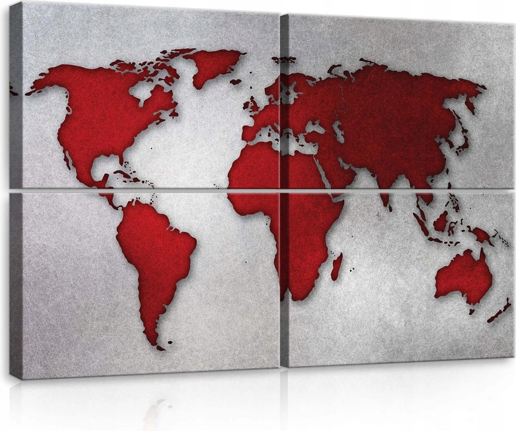 Vászonkép 120x80 moduláris Világtérkép piros szürke textúra modern