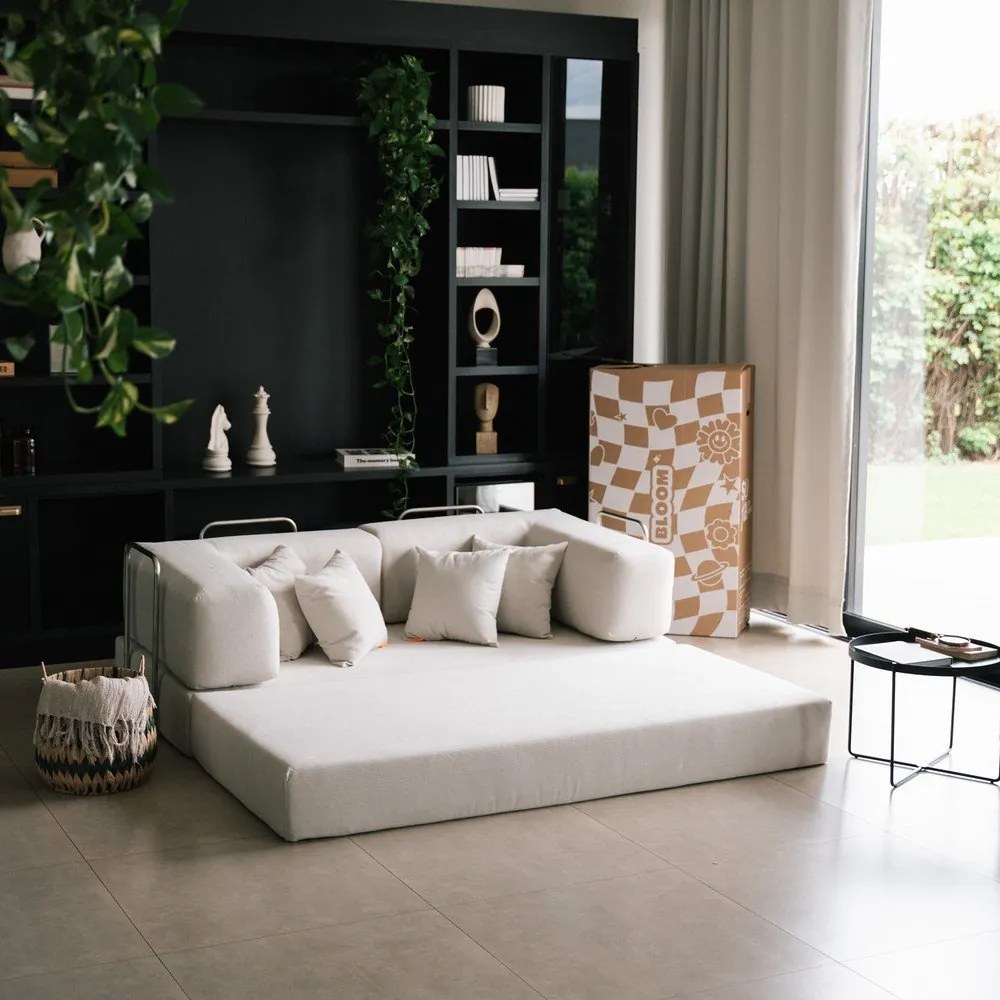 Bézs buklé kinyitható kanapé 180 cm Bloom – TemaHome