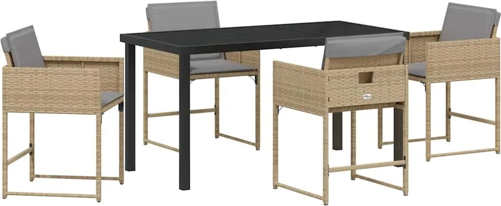 vidaXL Kert étkező szett párnával 5 pcs Bézs polirattan