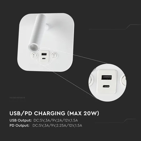 LED fali spotlámpa USB-porttal LED/8W/230V 3000K fehér