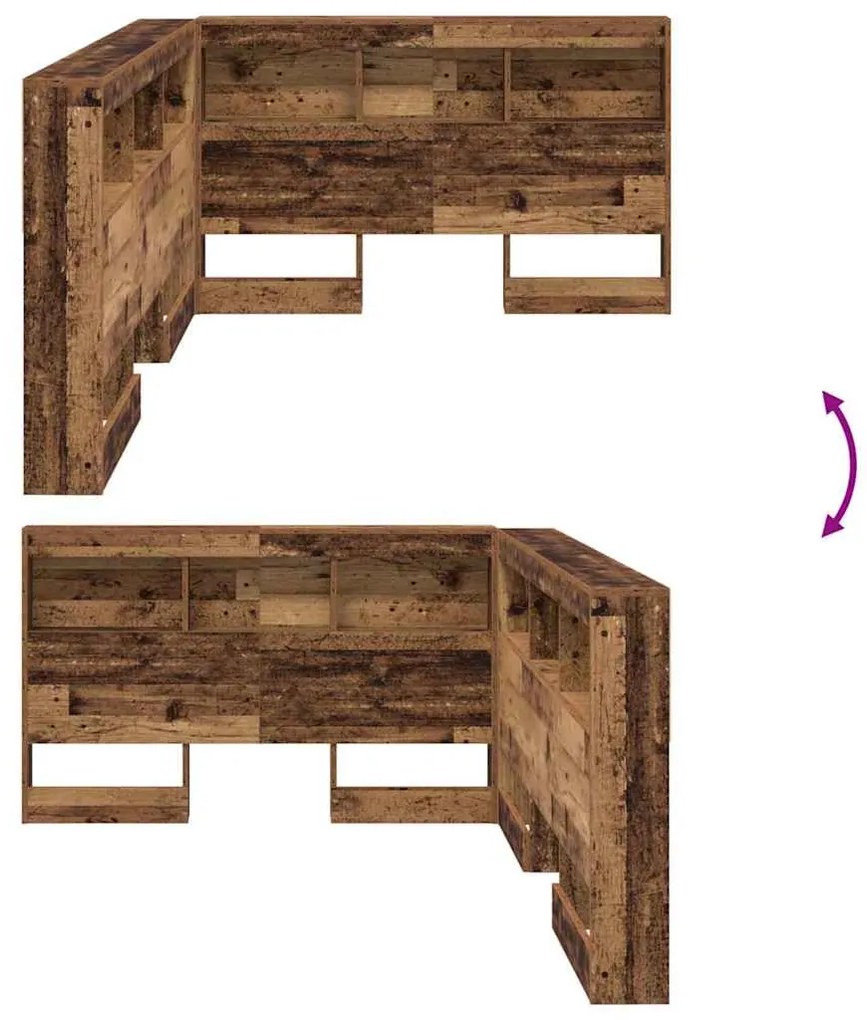 Tároló fejtámla polcokkal fejtámlával Régi fa 120 cm Faanyag