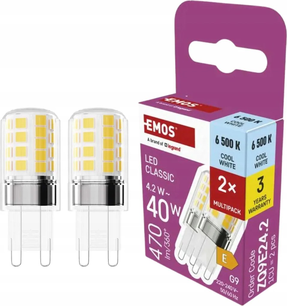 Led izzók G9 4,2W=40W 2 db-os szett hideg 6500K ZQ9E24.2 Emos
