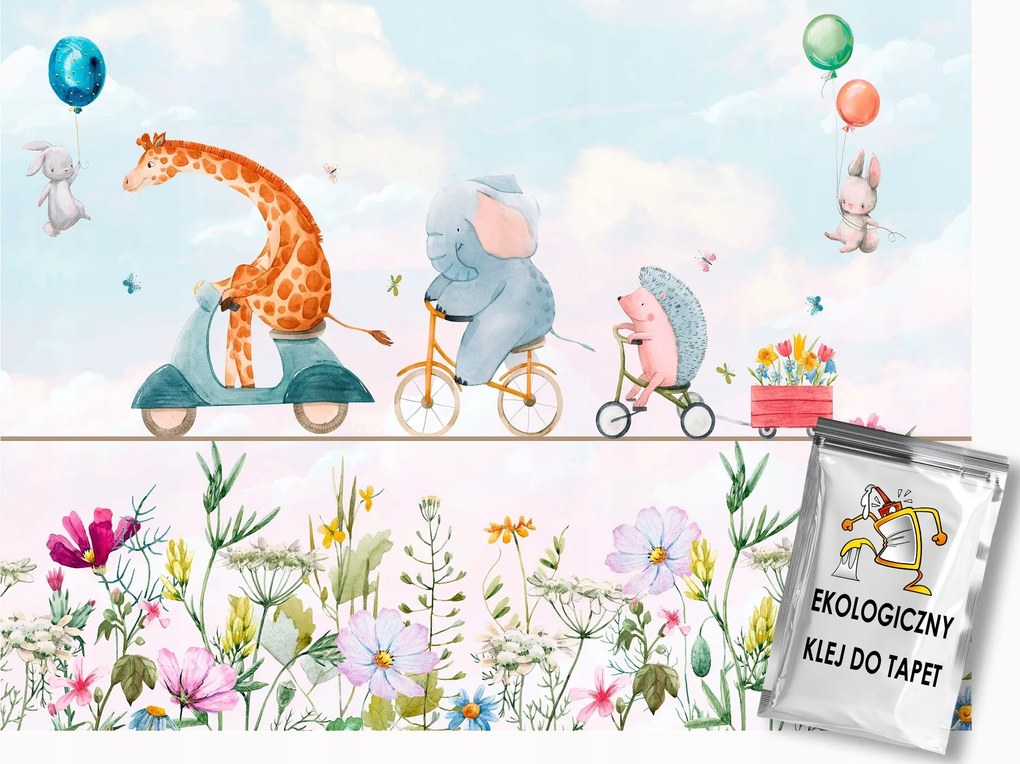 Fotótapéta Flizelina Gyerekek Állatok Kirándulás Kerékpár Virágok 400x280 ragasztó