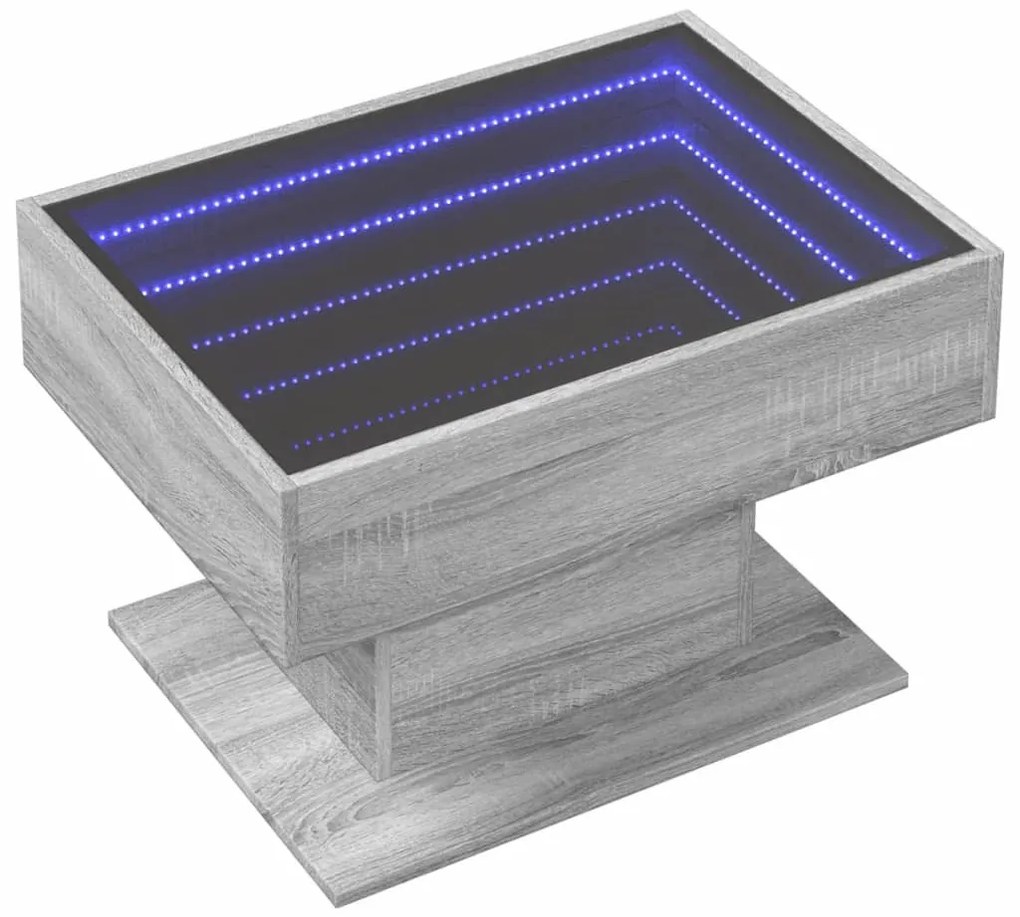 Szürke sonoma szerelt fa dohányzóasztal LED-del 70 x 50 x 45 cm