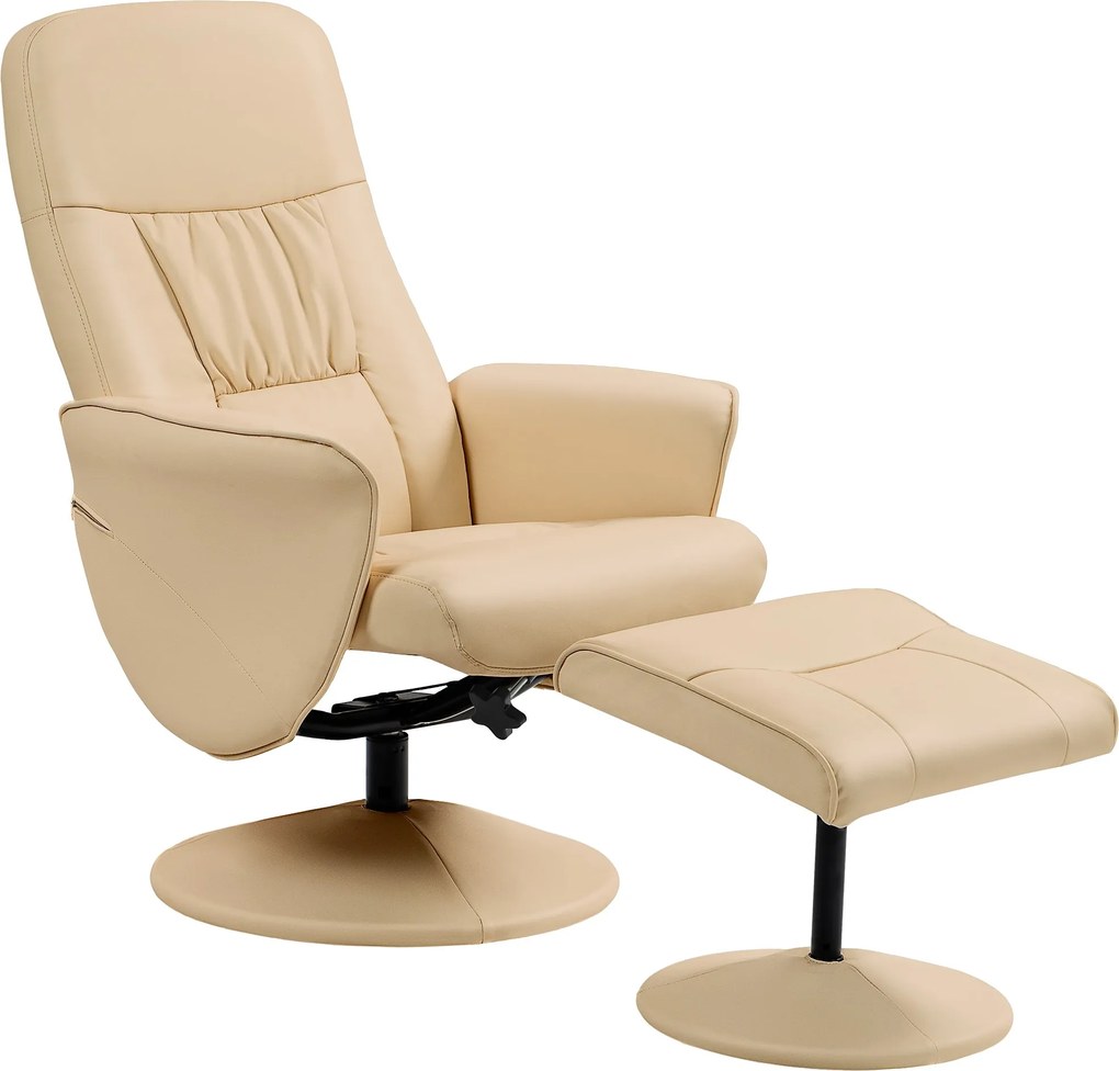 HOMCOM Relaxációs Szék Lábpihentetővel, 360°-ban Forgatható Relaxációs Szék, Háttámla Dőlése 145°, Max. 120 Kg Teherbírással, Műanyag Borítással, Bézs