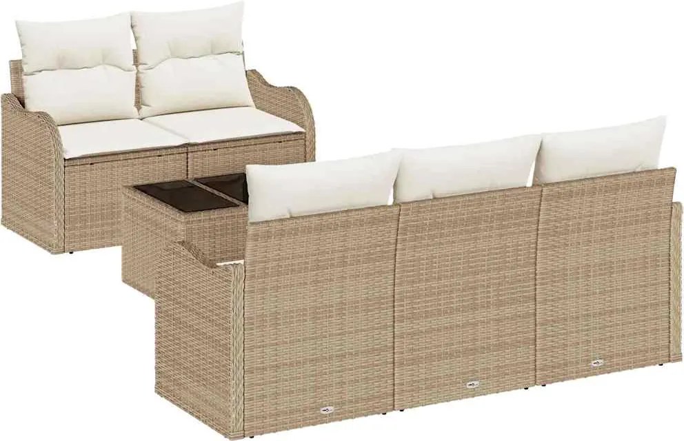 vidaXL Kerti Kanapé Szett Bézs polirattan