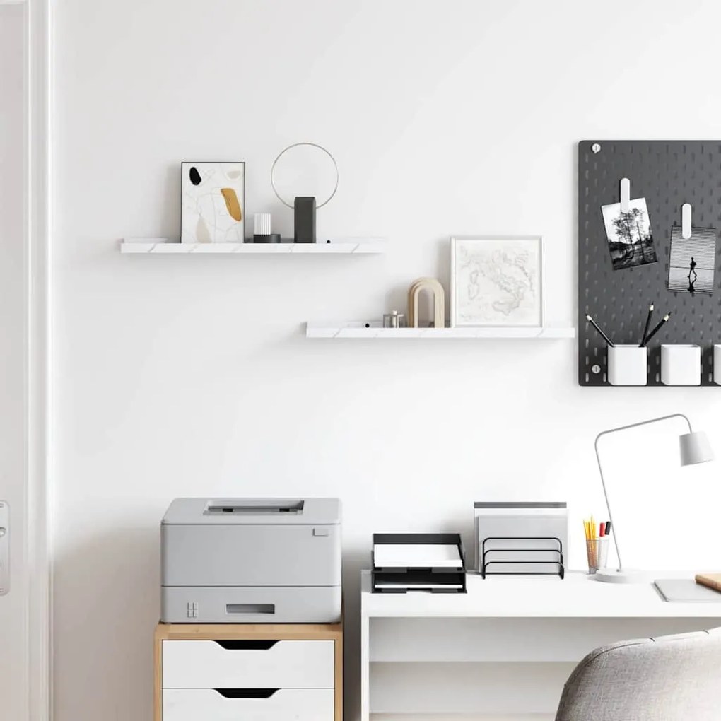 Falpolc polcokkal 2 pcs Fehér márvány 60 x 9 x 3 cm Faanyag