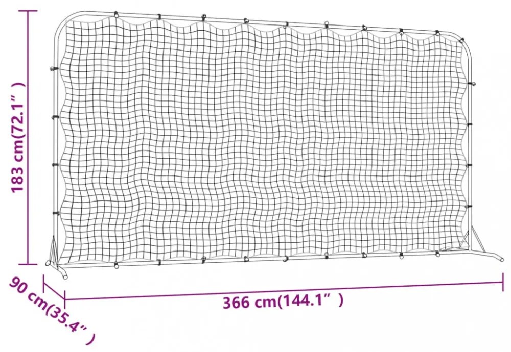 Fekete HDPE foci-visszapattanó háló 366 x 90 x 183 cm