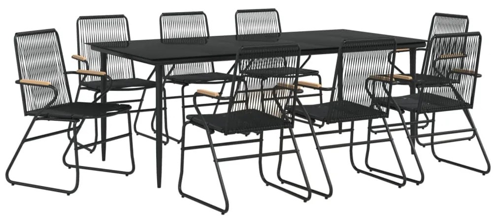 vidaXL 9 részes fekete PVC rattan kerti étkezőgarnitúra