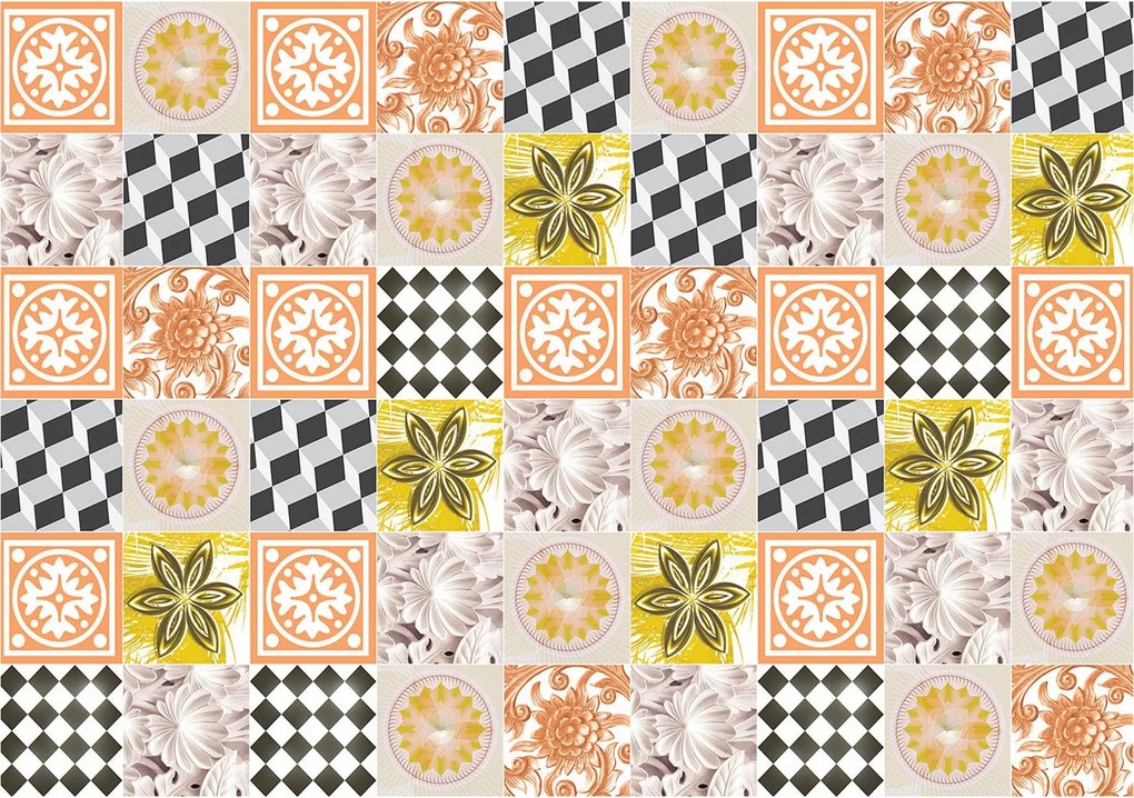 Tapéta Virágos Kaleidoszkóp Geometria 312x219 vinil narancs zöld +ragasztó