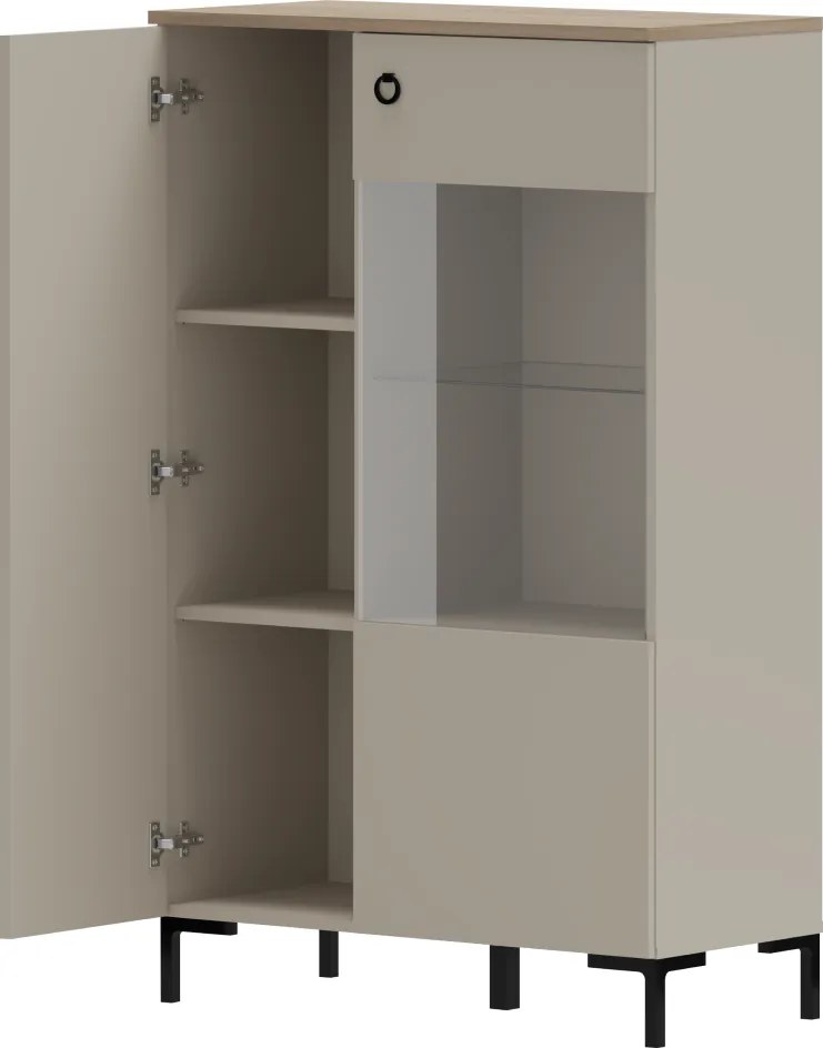 Alacsony vitrin, szürkésbarna Taupe/silverjack tölgy, DOMCA 1D1W/140