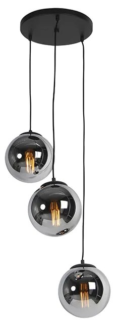Art Deco függőlámpa fekete füstüveggel 3-lámpás - Pallon