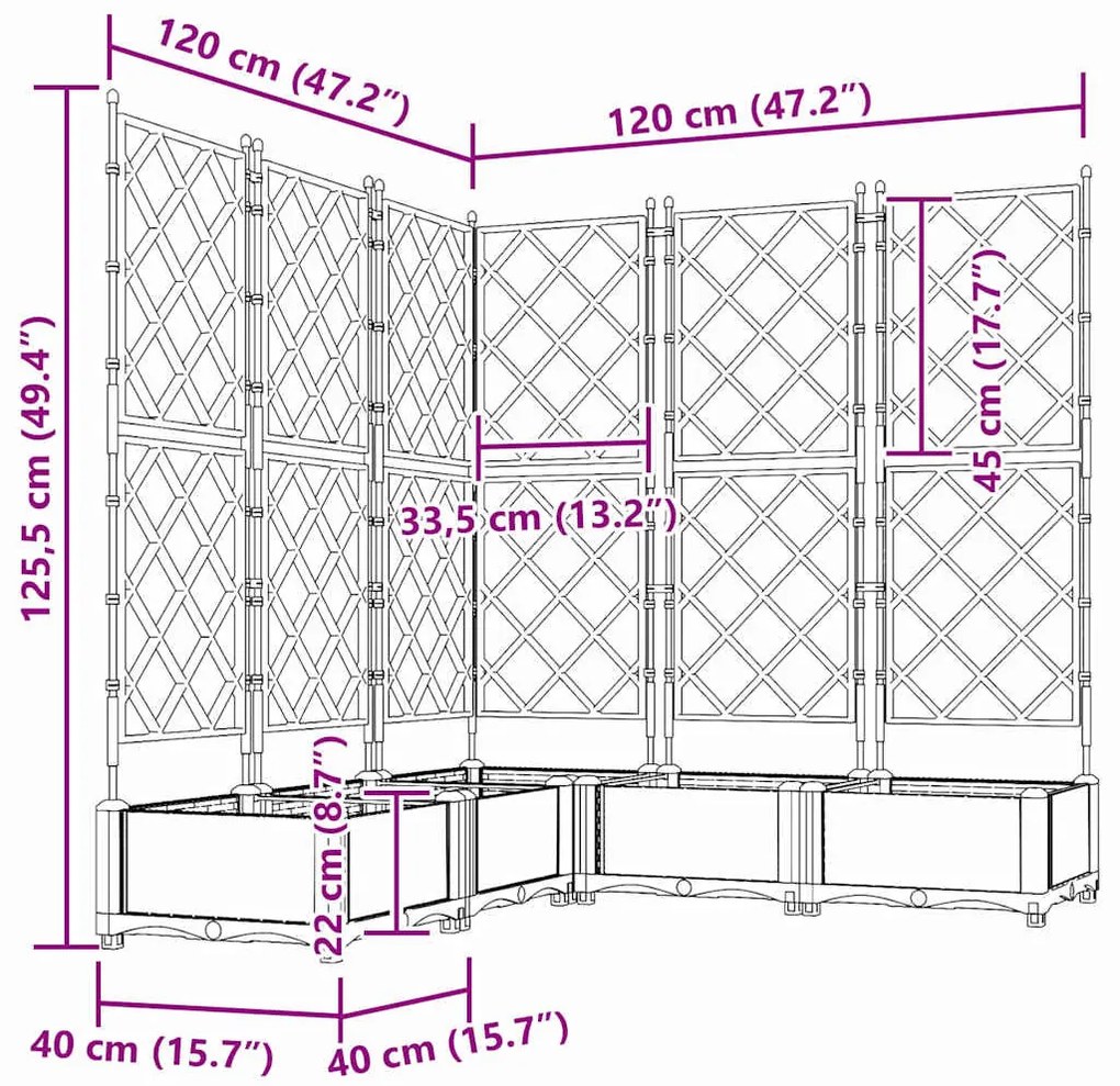 Kertész cserép rácsos változattal 5 pcs Fekete