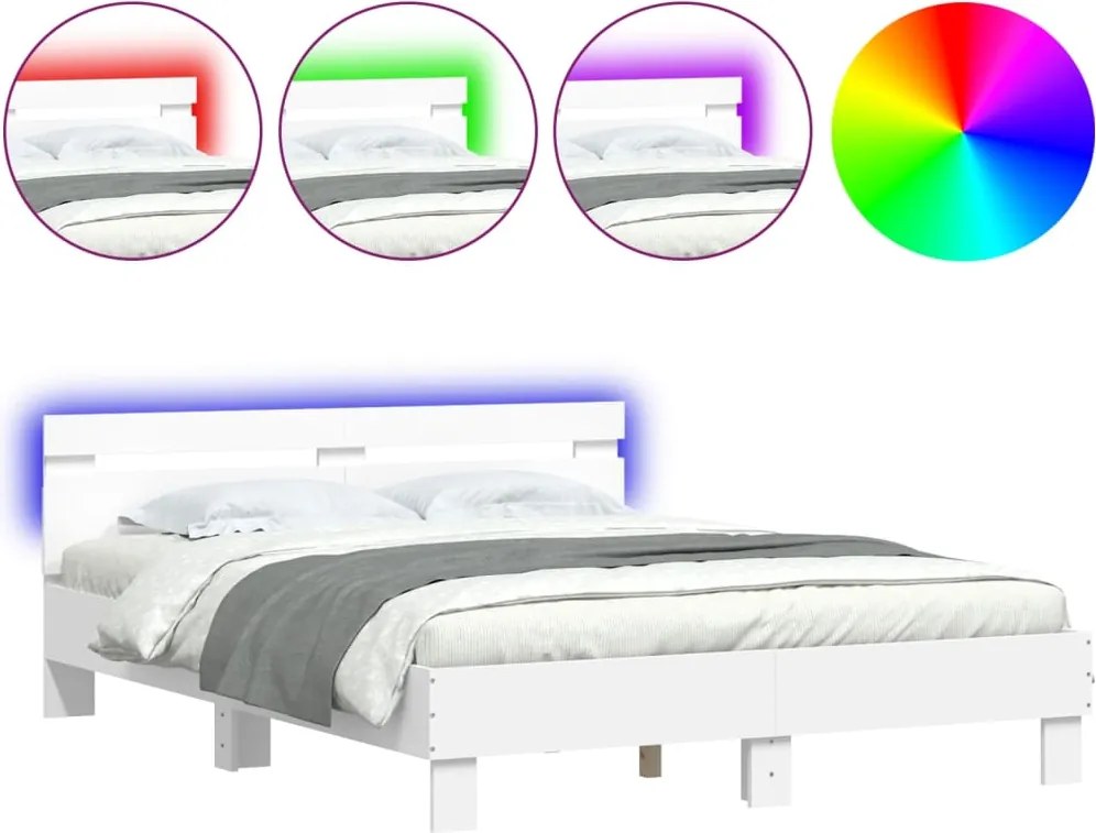 vidaXL fehér ágykeret fejtámlával és LED-del 150 x 200 cm