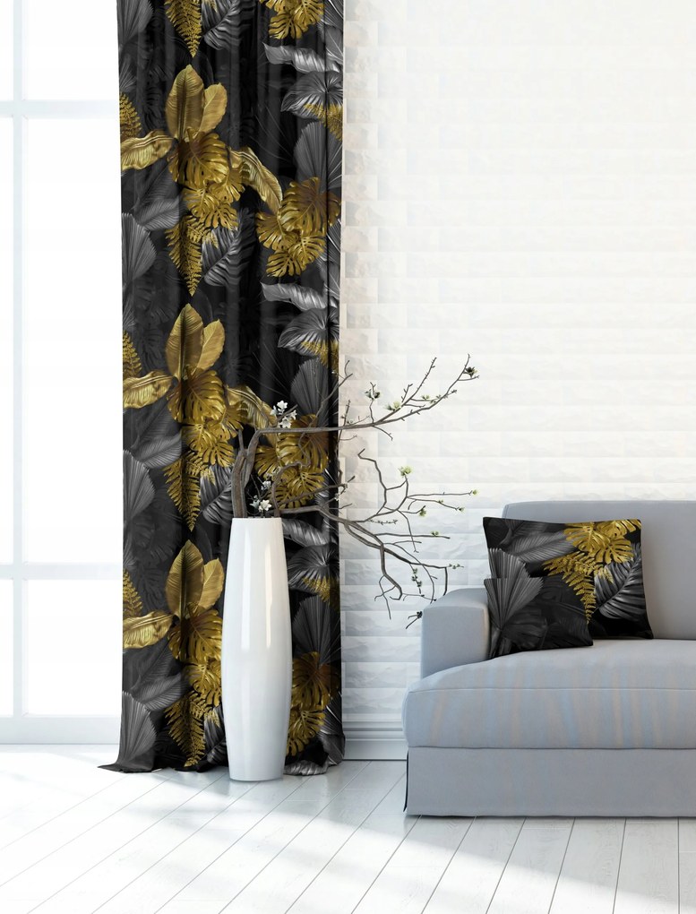 Velvet Függöny Szett 145x180,ARANY Levelek 3D