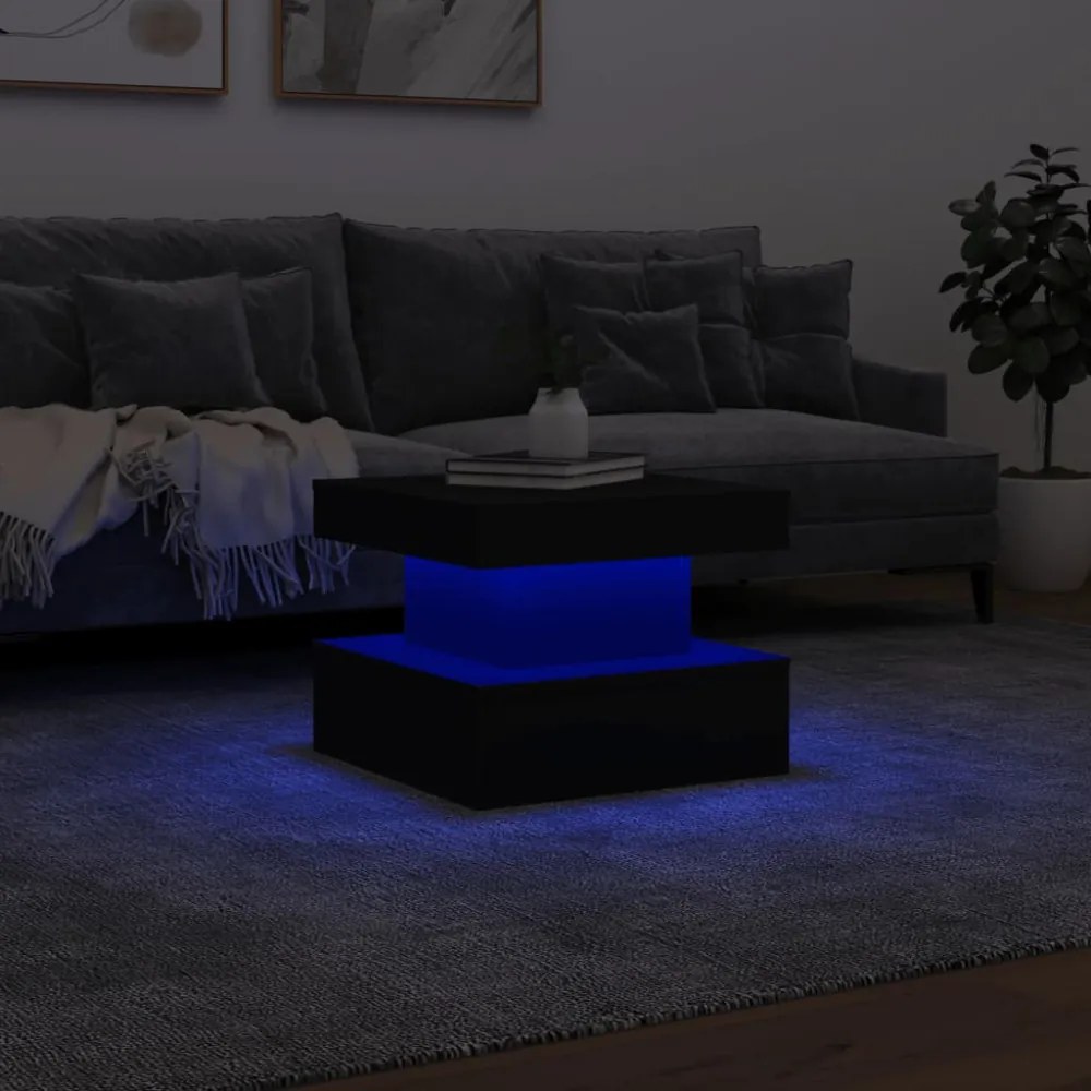 fekete dohányzóasztal LED-lámpákkal 50 x 50 x 40 cm