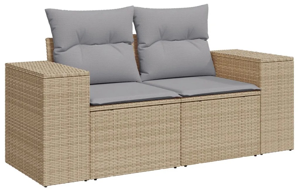 8 Részes Kerti Kanapé Szett Párnákkal Bézs Poly Rattan Akác, 3 Részes Kerti Étkező Szett Párnákkal Bézs Poly Rattan Akác