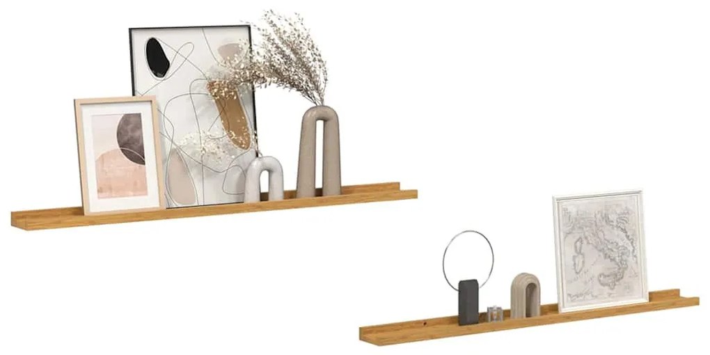 vidaXL Falpolc polcokkal tárolóval 2 pcs Bézs 100 x 9 x 3 cm Faanyag