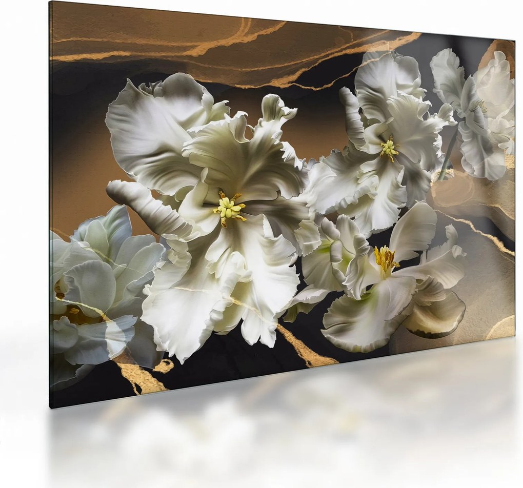 Kép - Orchidea virágok márvány háttérrel (üvegen) (70x50 cm)