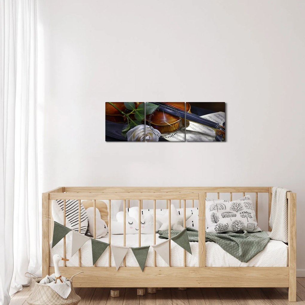 Kép - Rózsa és hegedű (órával) (90x30 cm)