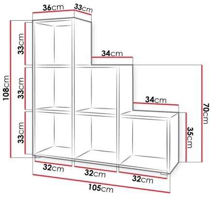 Könyvespolc TRIO 108x105 cm fehér