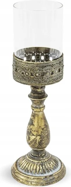 Fém Gyertyatartó, Üveg, Öregített, Dekoráció