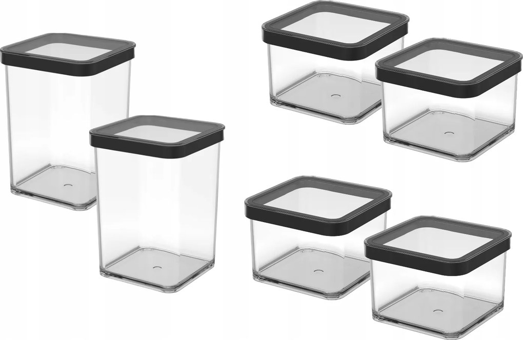 6 db-os Rotho Loft ételtároló doboz szett 2x1,0L 4x0,5L Fekete szegély.