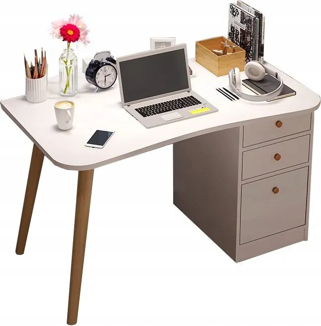 Számítógép Asztal Otthoni Iroda Fiókok Fehér Asztal 100 CM Loft Könyvespolc