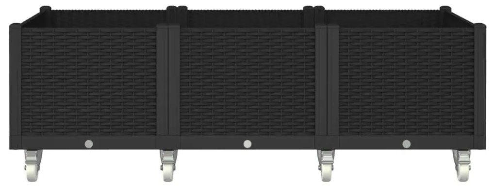fekete polipropilén rácsos kerekes ültetőláda 150 x 80 x 54 cm