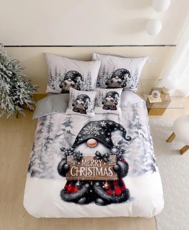3D mikroszálas flanel ágyneműhuzat JOLLY GNOME fehér + párnahuzat 40 x 50 cm ingyenesen Ágyneműhuzat mérete: 70 x 90 cm | 140 x 200 cm