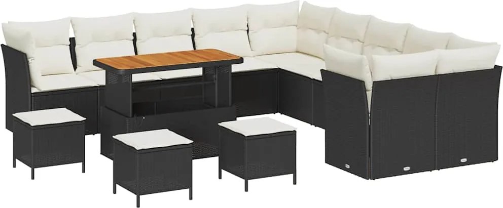 vidaXL Kerti Kanapé Szett 14 pcs Fekete polirattan