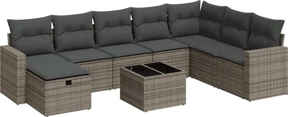 vidaXL 9 részes szürke polyrattan kerti ülőgarnitúra párnákkal