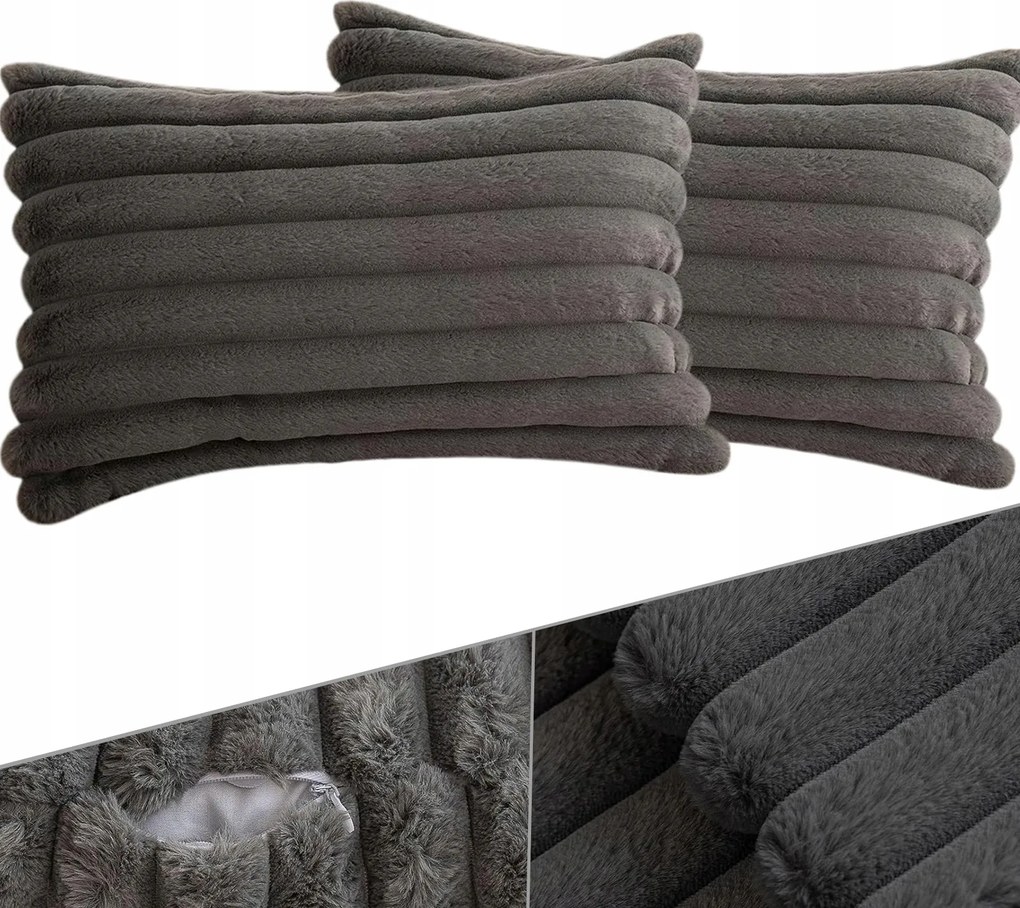 Párnahuzat bársony csíkos takaró puha, kényelmes, díszes, 2 db, szürke, 30x50