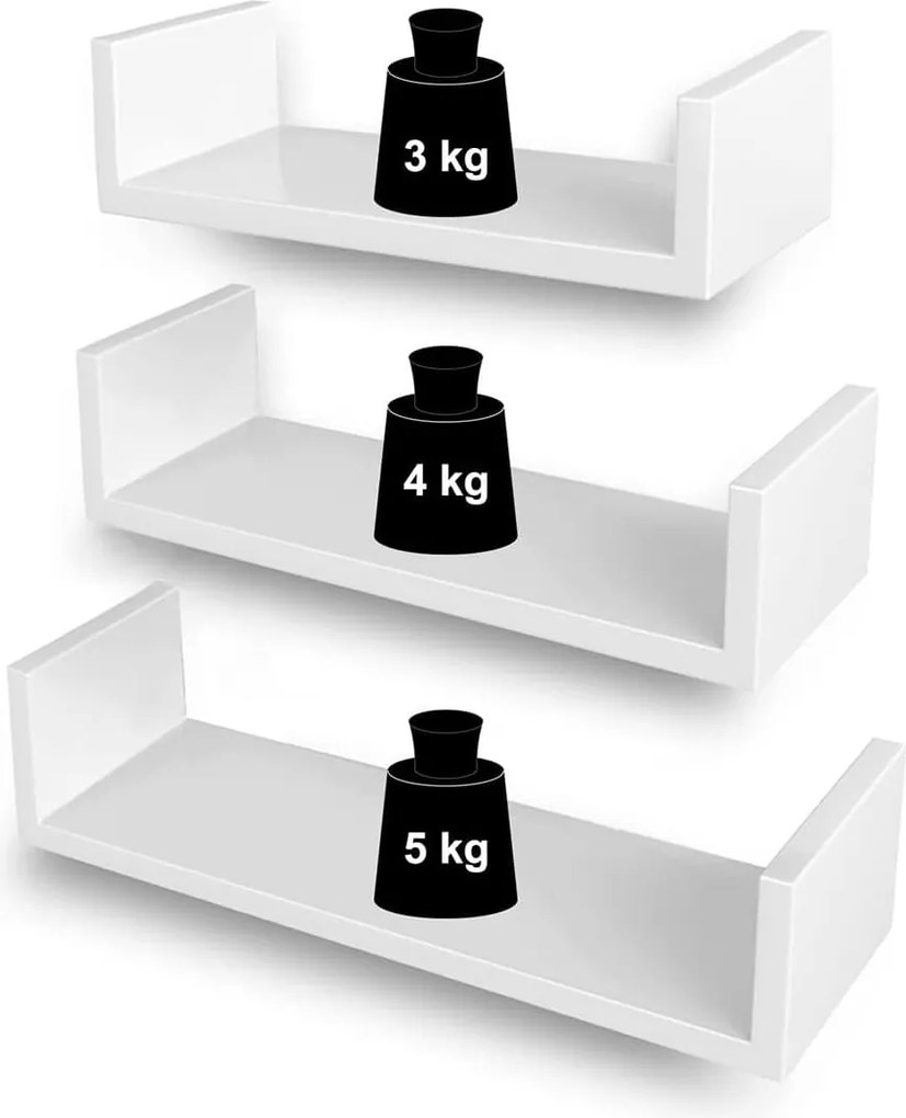 3x Polc fehér Mdf Songmics 30 x 10 cm