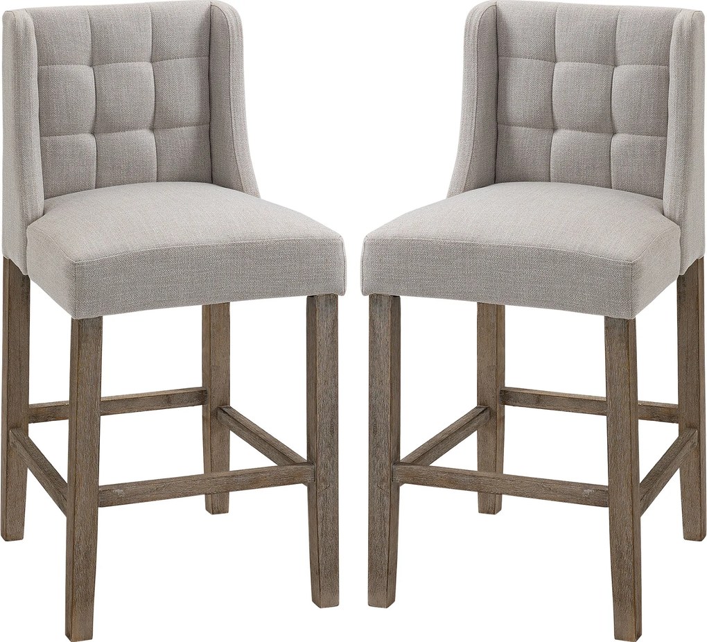 HOMCOM 2 db-os Bárszék Modern Konyhai Székek Bistro Székek Bárszékek Hátmasszázzsal Konyhai Ellenálló Székek Vászon Hatású Gumifa Beige 47 x 50 x 101