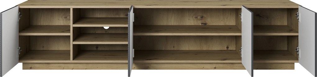 Asha RTV szekrény 200 cm - artisan / rivier stone matt, ryflowott előlapos, nyitott polccal