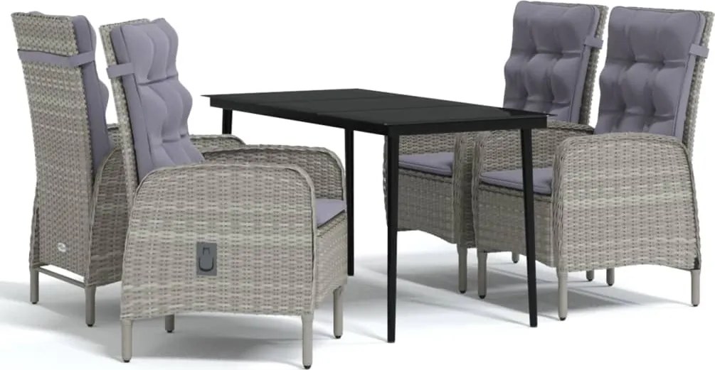 vidaXL 5 részes szürke és fekete kerti étkezőgarnitúra párnákkal